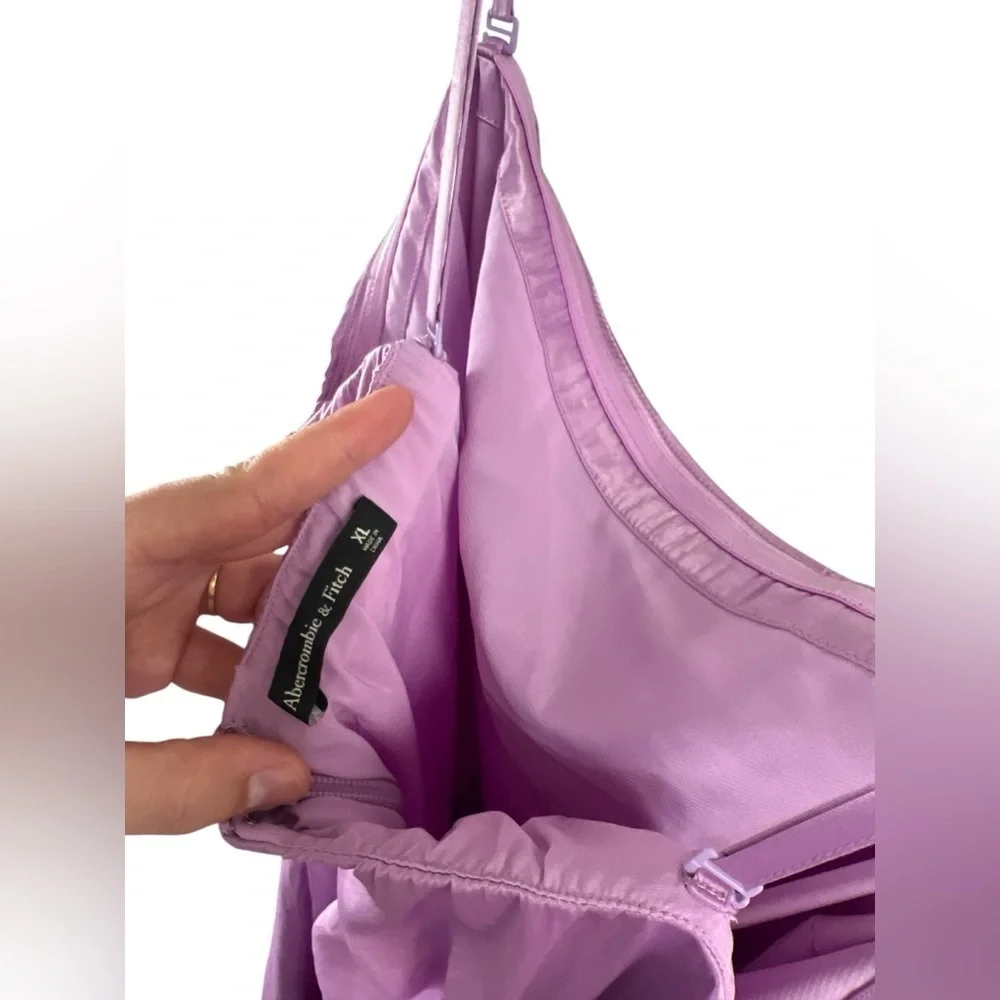 Abercrombie & fitch purple satin strapless trapeze maxi dress